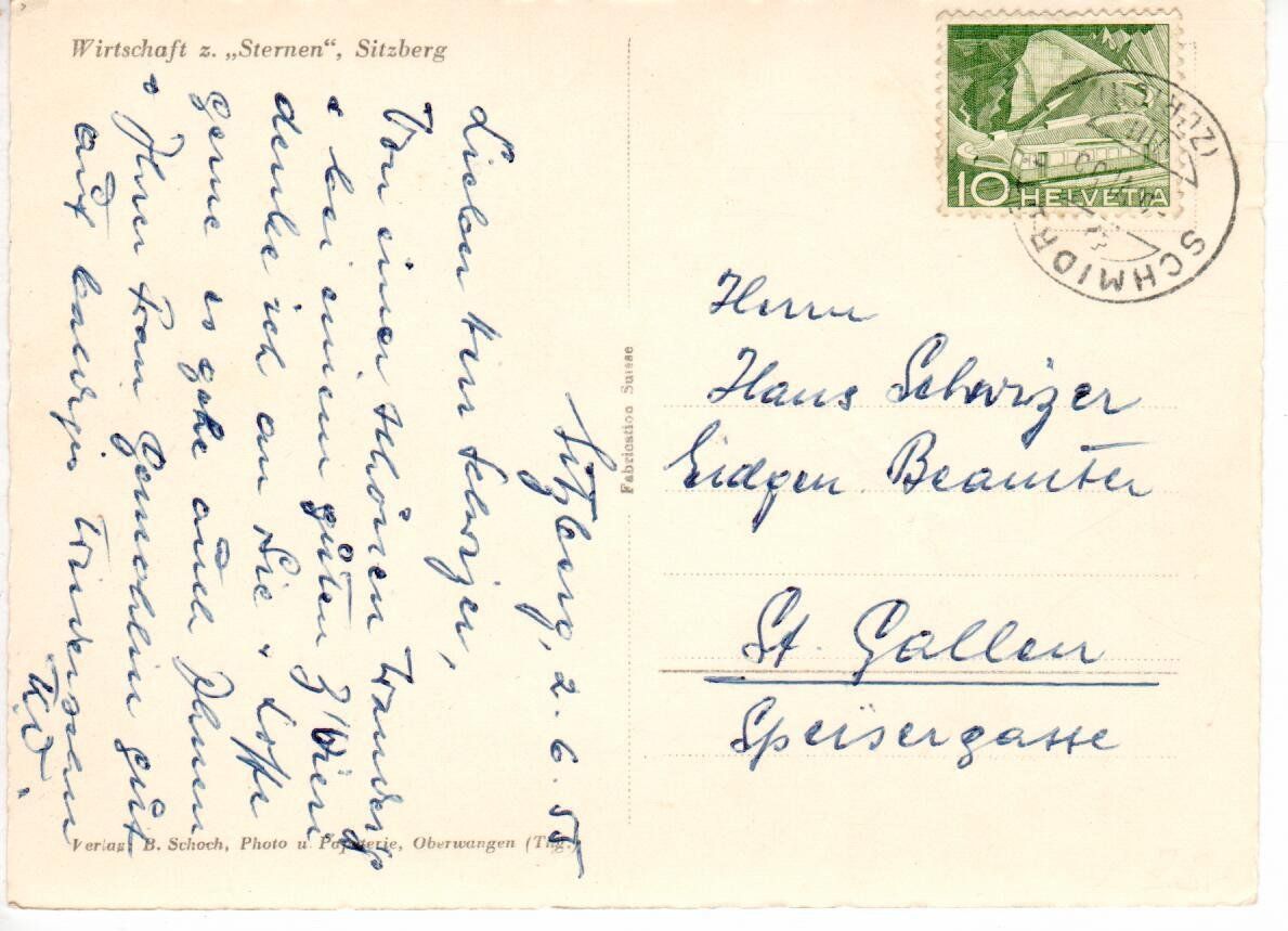 Cartoline postali: Wirtschaft zum Sternen - Sitzberg 1955 – Usato da Wolhusen venduto da Curver9 1