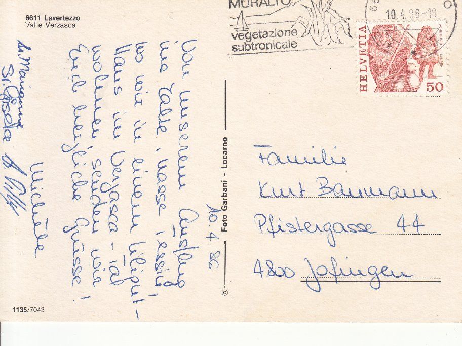 Cartoline postali: Lavertezzo 1986 – Usato da Bürglen TG venduto da StampGraf 1