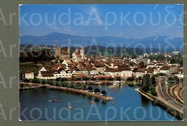 AK color Rapperswil SG Hafen,Bahnhof,Bachtel,Flugbild ≈ 1987