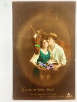 Fotopostkarte Frau mit Pferd Handkoloriert - um 1920 Antik
