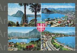 AK color Lugano TI 4-Bild-Karte mit Stadtwappen ≈ 1967
