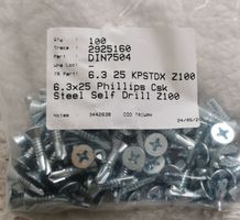100 Stk. Blechschrauben 6.3x25 mm, Stahl verzinkt - Neu