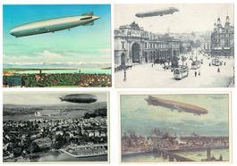 4 Zeppelin Karten, ungelaufen