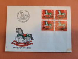Enveloppe timbrée 1983 - Pro-Juventute - Cheval à bascule