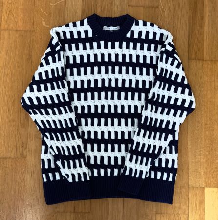 Zara - Strickpullover Navy Blau / Weiss (M)