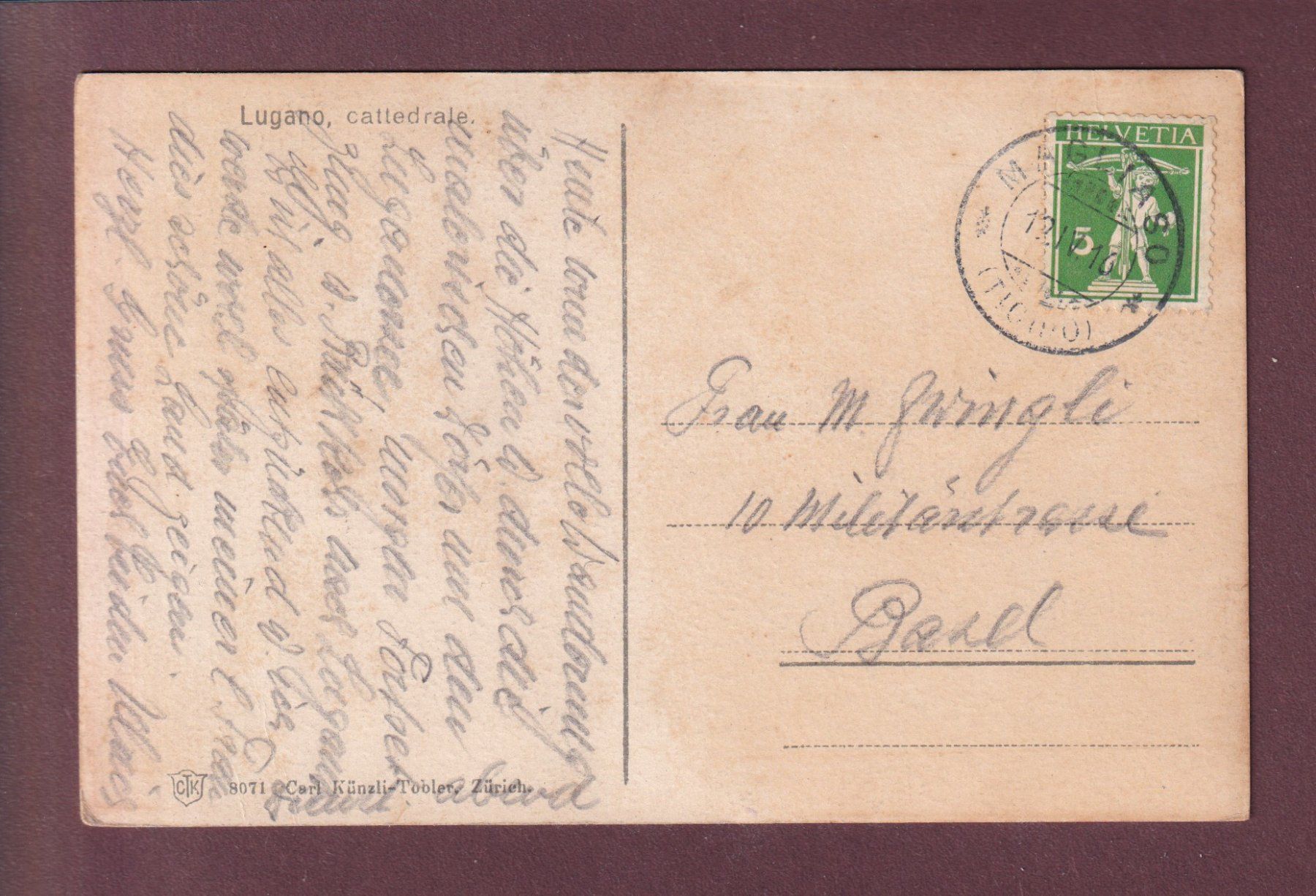 Cartoline postali: LUGANO - Cattedrale - Funicolare - 1916 – Usato da Pully venduto da nicecards 1