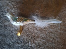 Weihnachtsbaumschmuck Vogel mit Federclip Vintage, Glas
