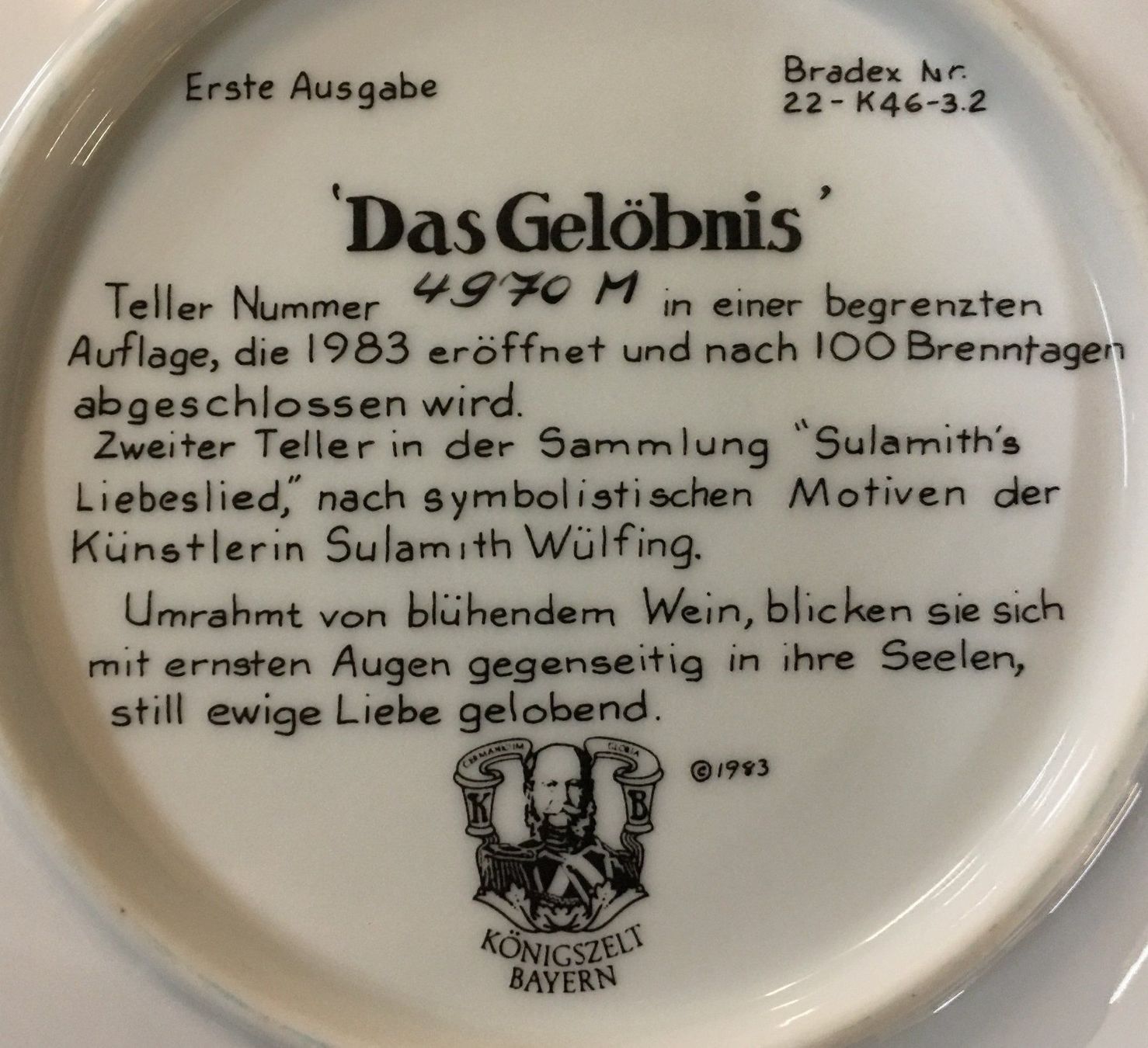 Piatti: Sammelteller "Das Gelöbnis" – Usato da Oftringen venduto da Vucki 3
