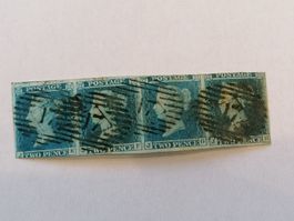 Two pence blue 1841, 4er Streifen, Platte 3