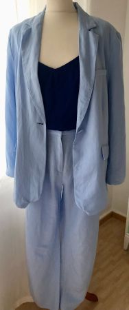 Wie neu: H&M Leinen-Set Blazer & Hose, L (40 - 42), hellblau