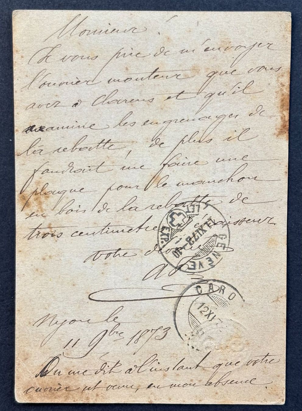 Tutti i francobolli: POSTKARTE NYON 1873 – Usato da Ostermundigen venduto da Wyatt-Earp 1