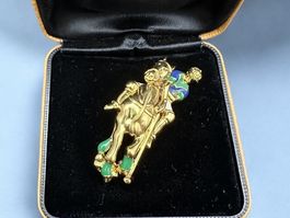 Vintage Polo-Spieler-Brosche auf dem Pferd, emailliert