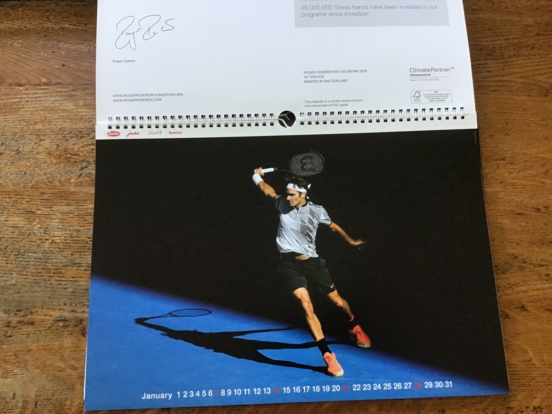 Calendari: Calendrier officiel Roger Federer 2018 – Usato da Fully venduto da Ruby97 1