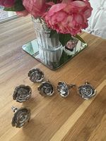 Poignées de meuble en forme de rose, porcelaine chromée 