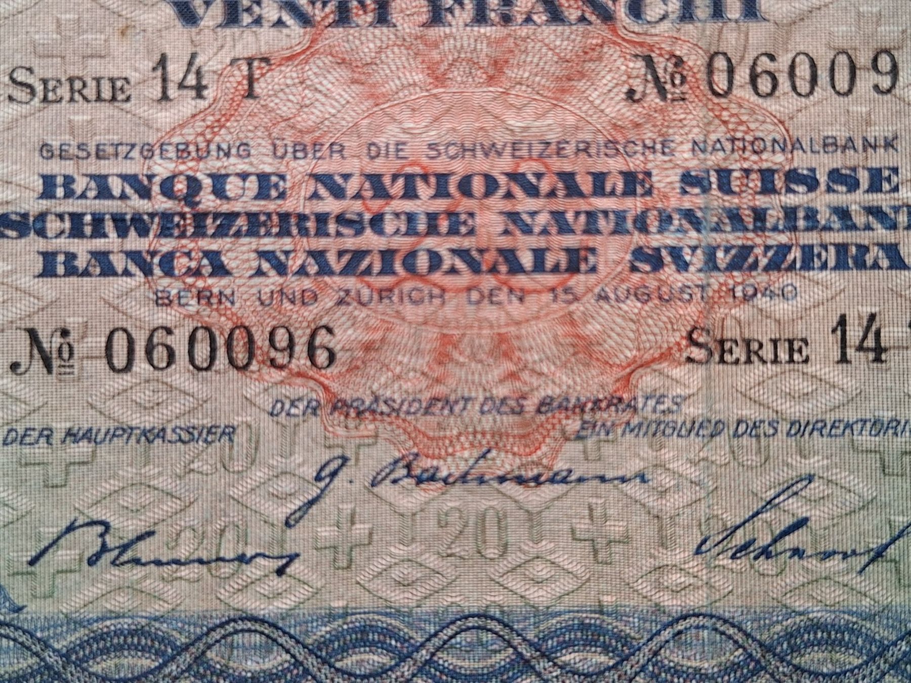 Banknoten: Schweizer Banknote 20 Franken, JG 1940 – Gebraucht aus Lohn-Ammannsegg von Beo71 2