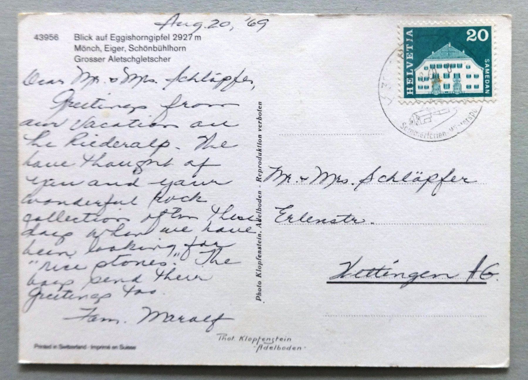 Cartes postales: Blick auf Eggishorngipfel, Gr.Aletschgletscher – D'occasion à Fétigny par Billy2miny 1
