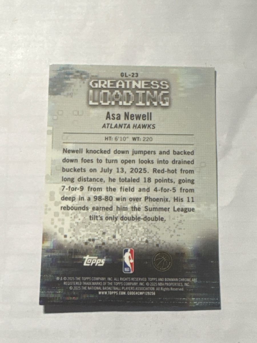Topps Carte collezionabili: Topps 2025-26 Bowman Asa Newell Greatness Loading /150 – Nuovo (secondo la descrizione) da Baar venduto da sp7ni 1