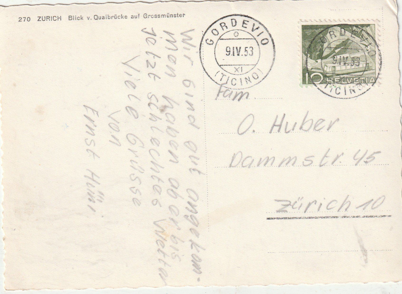 Cartoline postali: Zürich um 1953 – Usato da Lumbrein venduto da made02 1