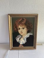 Gobelin Bild mit Rahmen Kind Portrait vintage guter Zustand