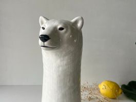 Quail Ceramics Polar Bear Vase, Hand Painted Animal Head