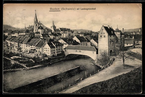 Cartoline postali: Baden, Ortsansicht mit dem Landvogteisch – Usato da Berlin venduto da bartko-reher
