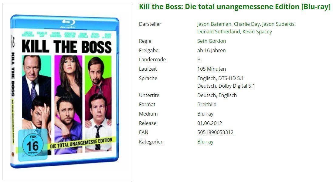 Tutti i DVDs: Kill the Boss - Bluray – Usato da Buchrain venduto da Sssschaller