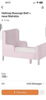 Ikea Busunge Bett hellrosa + neue Matraze + Nachttisch