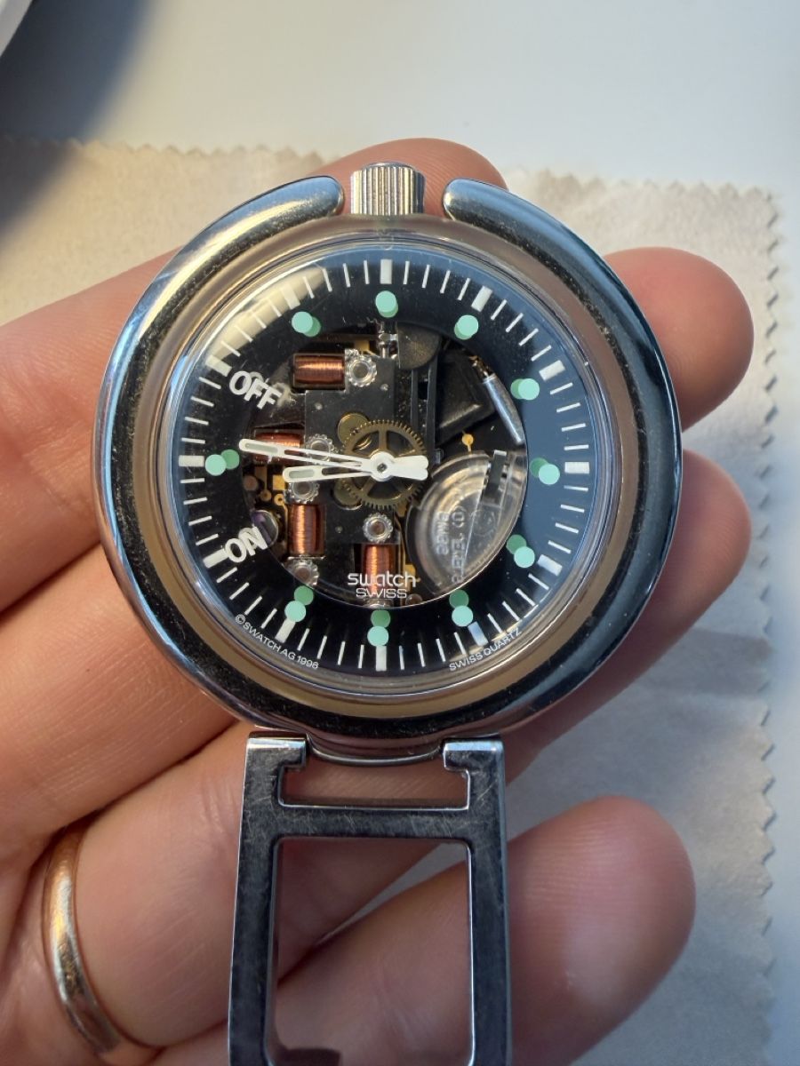 Swatch Orologi: Swatch Watch pop up Silver Black Skeleton Used – Usato da Zürich venduto da Rocola26 1