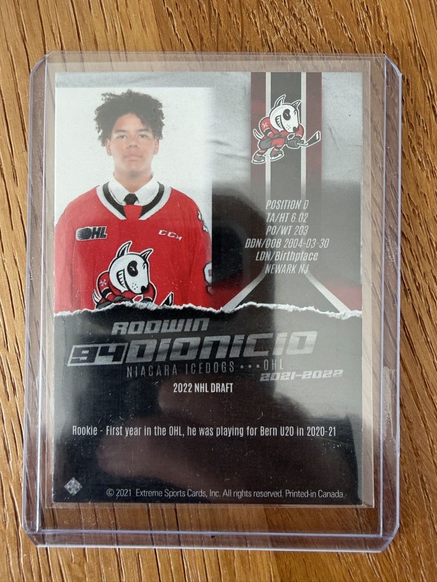 NHL Sammelbilder & Trading cards: Eishockeycard Rodwin Dionicio Niagara Icedogs 2021 SCB  – Gebraucht aus Meierskappel von Cc19 1