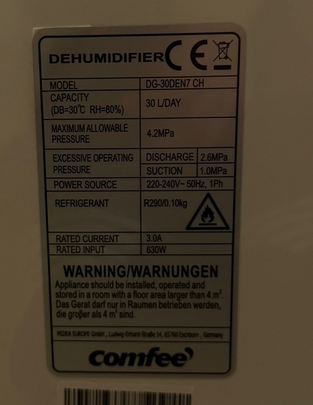 Comfee Déshumidificateurs: Comfee Luftentfeuchter 30L/Tag – D'occasion à Ebikon par M.Birrer 3