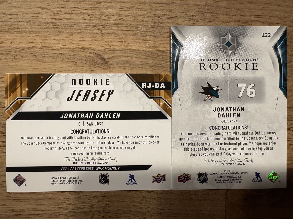 NHL Sammelbilder & Trading cards: 2 x Game Jersey Card Jonathan Dahlén – Neu (gemäss Beschreibung) aus Uttigen von Brainbug 1