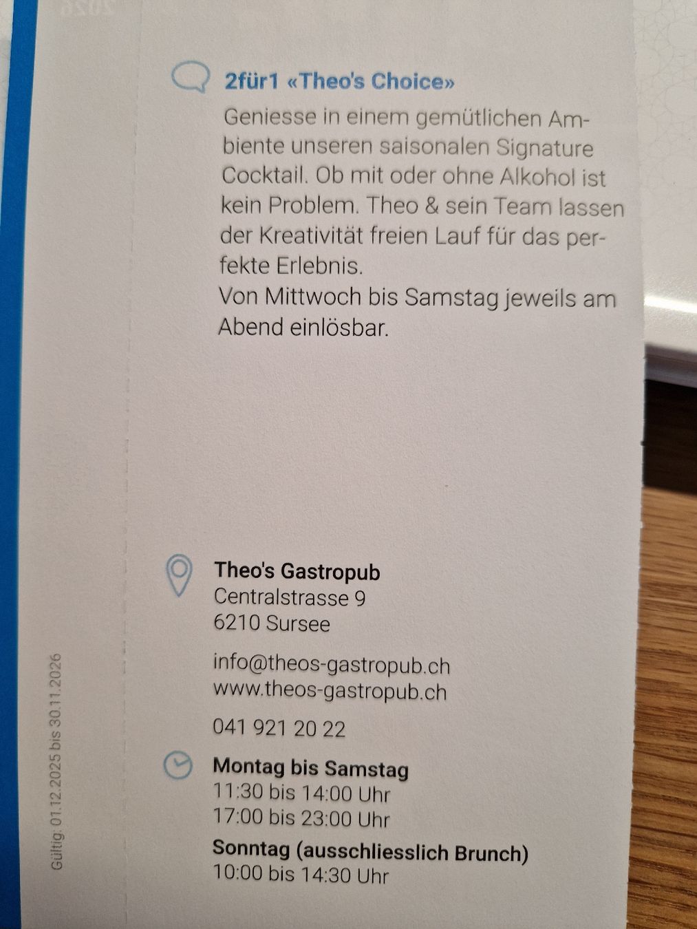 Gutscheine: 2für1 Theo's Gastropub – Neu und originalverpackt aus Kulmerau von Doene7 1