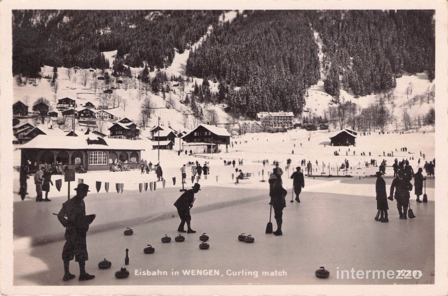 Cartoline postali: Wengen BE // 1933 Eisbahn Curling // Winter – Usato da Basel venduto da intermezzo12