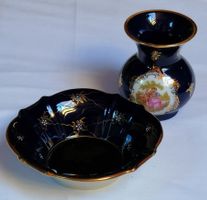 Porzellan Kobaltblau: Teller Kronach DE / Vase Limoges FR
