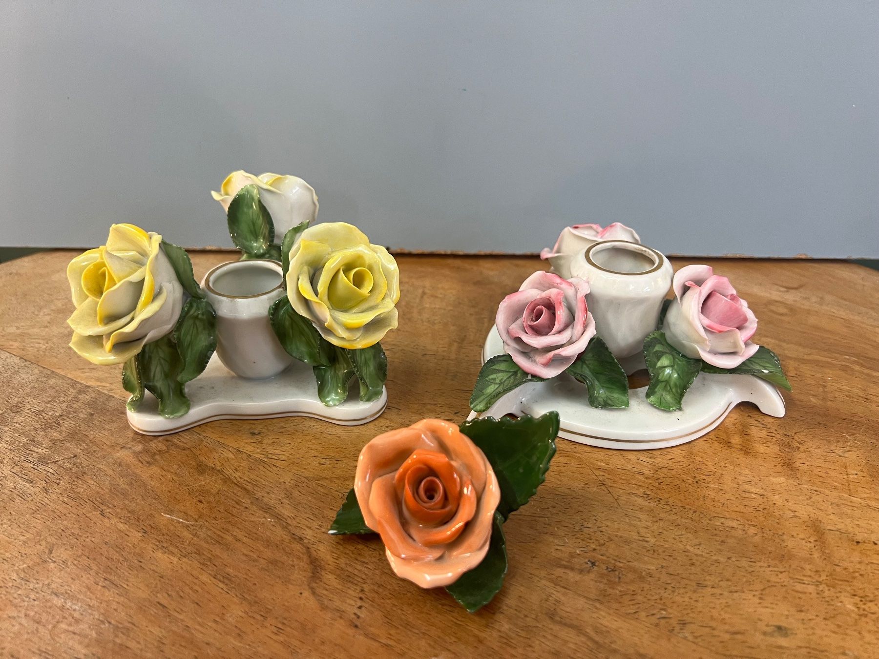 Lot HEREND Porzellan - Rosen Kerzenständer & einzelne Rose (Gebraucht ...