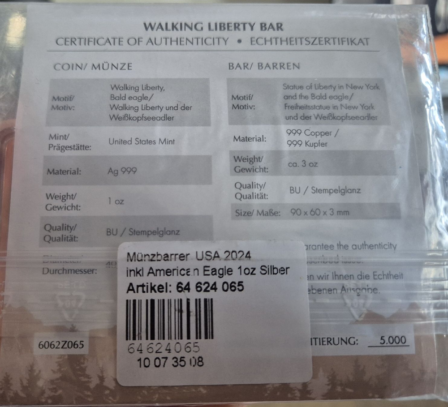 Metalli preziosi: Silber Münzbarren Bald Eagle/ Walking Liberty 4 OZ / ab 1.- – Nuovo e nell'imballaggio originale da Grenchen venduto da Grenchen_Coins 1