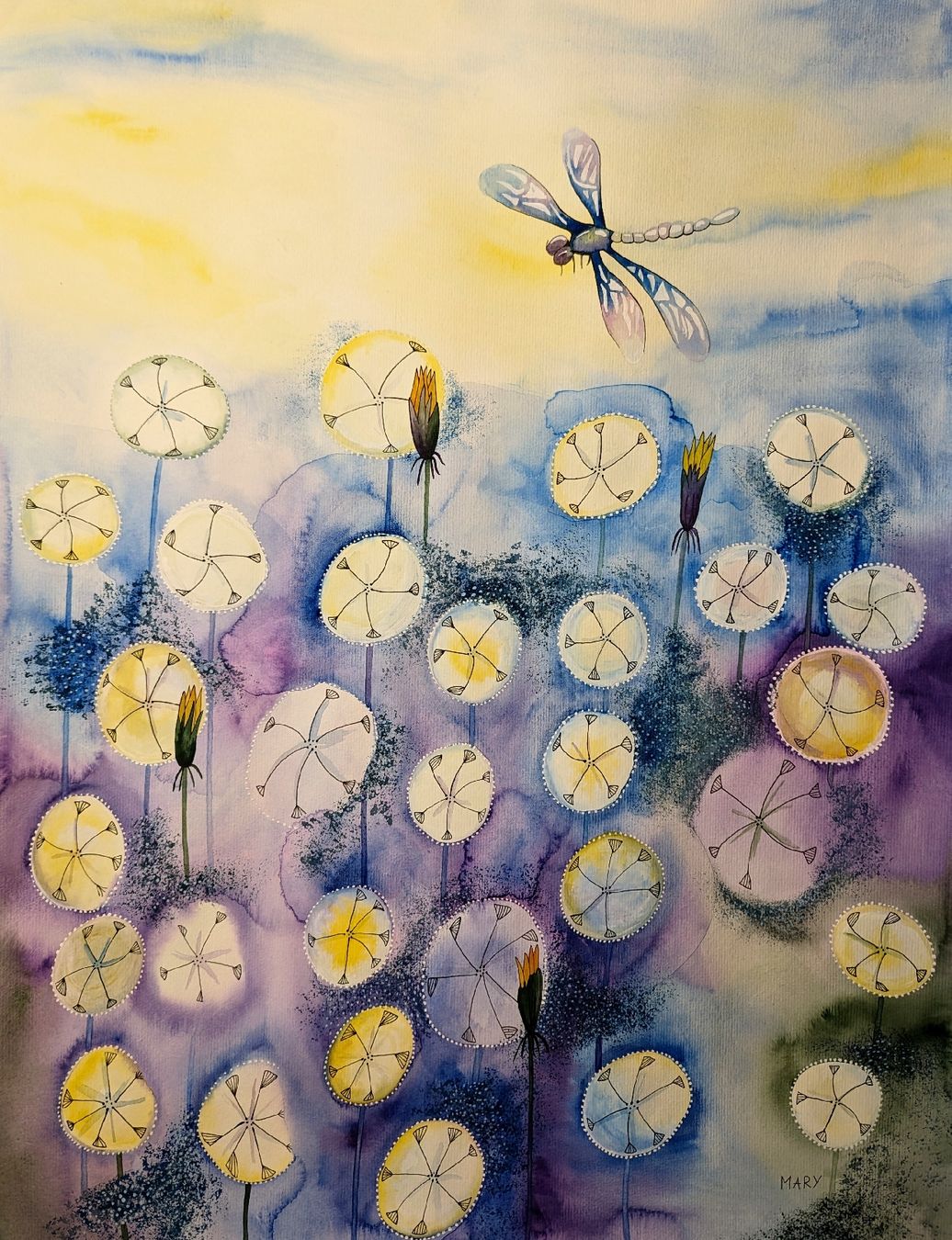 Dipinti: Original Aquarell Puste Blumen Löwenzahn Libelle – Nuovo e nell'imballaggio originale da Wittenbach venduto da Mary.M.Boesch