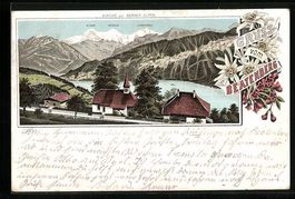 Litho Beatenberg, Kirche mit Berner Alpe