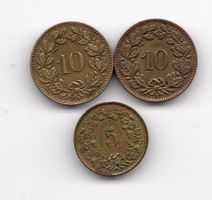(1210) 2 x 10 Rp. 1918/19 + 5 Rp. 1918, vz, Kriegsreserve