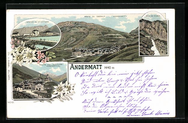 Cartoline postali: Litho Andermatt, Ortsansicht, Hospice du – Usato da Berlin venduto da bartko-reher