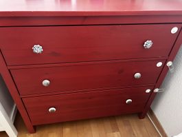 Red 3-Drawer Chest with Unique Knobs - Good Condition