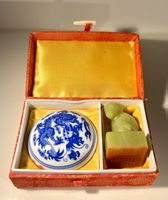 Sceau chinois en jade avec encre et boîte coffret cadeau