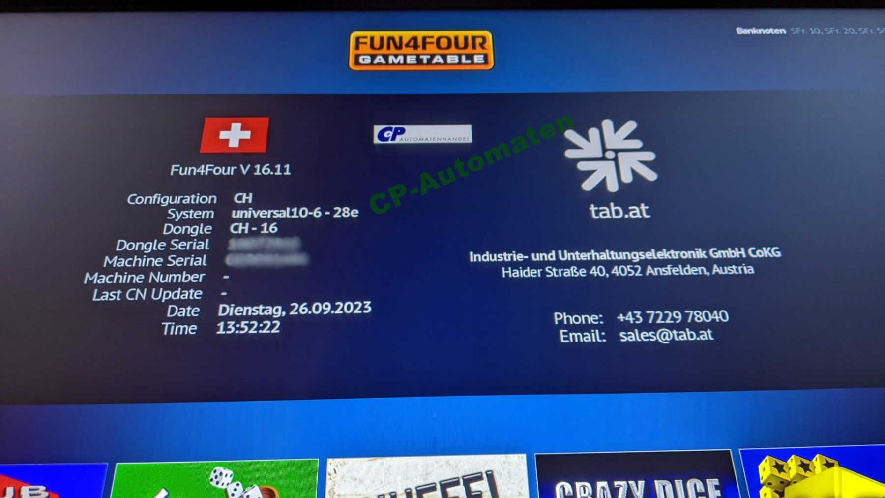 Slot Machine: TAB Fun4Four Mini - Multitouch - Schweizer Ausführung - Neu. – Nuovo e nell'imballaggio originale da Muhen venduto da Minihummer 5