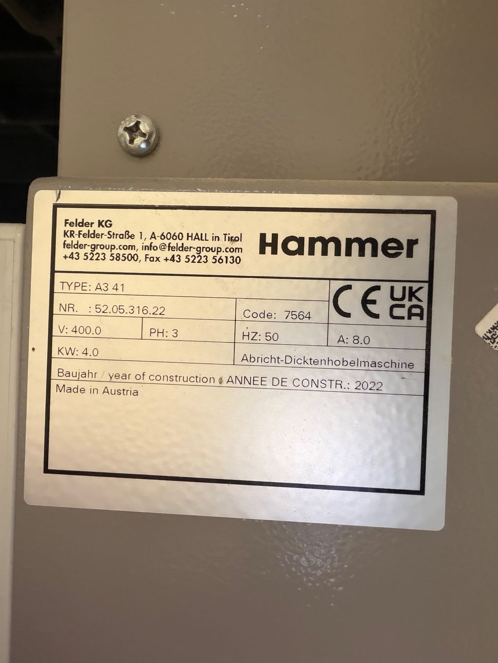 Tutte le macchine: Hobelmaschine Hammer A3 41 – Usato da Vaz/Obervaz venduto da phimar01 4