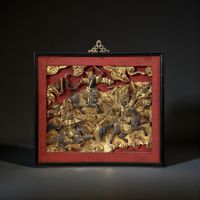 Chinesisches Holzrelief Reiter Krieger vergoldet Nachlass