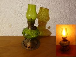 Antike Messing und Grünglas klein zierliche 14 cm