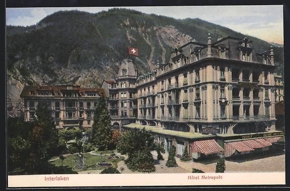 Cartoline postali: Interlaken, Hotel Metropole mit Bergpano – Usato da Berlin venduto da bartko-reher