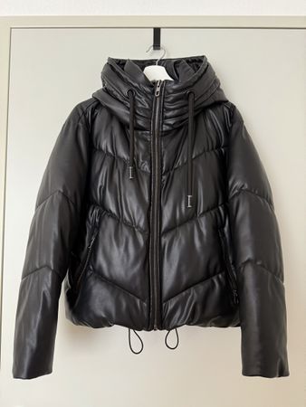 Black Faux Leather Puffer Jacket - Zara