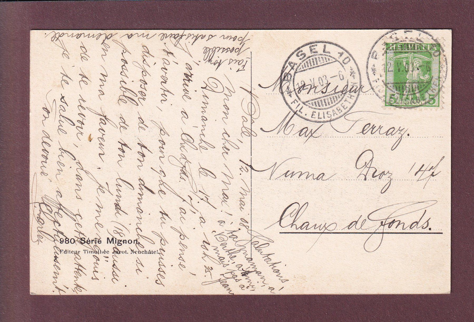 Cartoline postali: BASEL - Universität - Martinskirche - 1903 – Usato da Pully venduto da nicecards-shop 1
