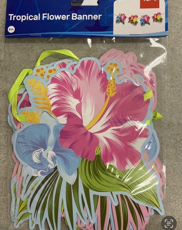 Hawaiianische Wimpelkette Mit Blumen-Lei-Motiven – 3 Meter Lang, Bunt – Deko Für Sommer-Party, Strand & Luau